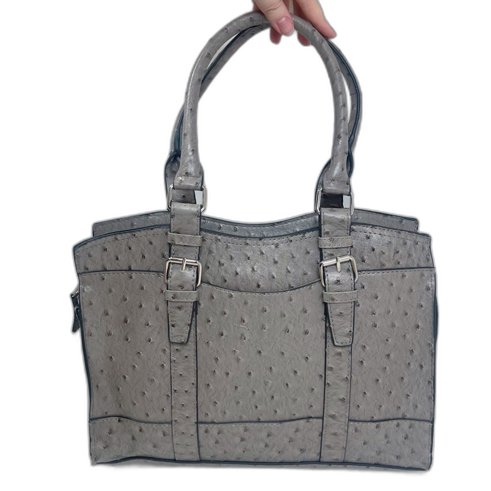 Bueno Fuax Ostrich Leather Grey Handbag Shoulder Bag Exotic Leather Purse